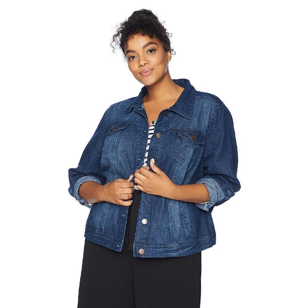Plus Size Denim Jacket Regular Fit Button Pockets Casual Wear